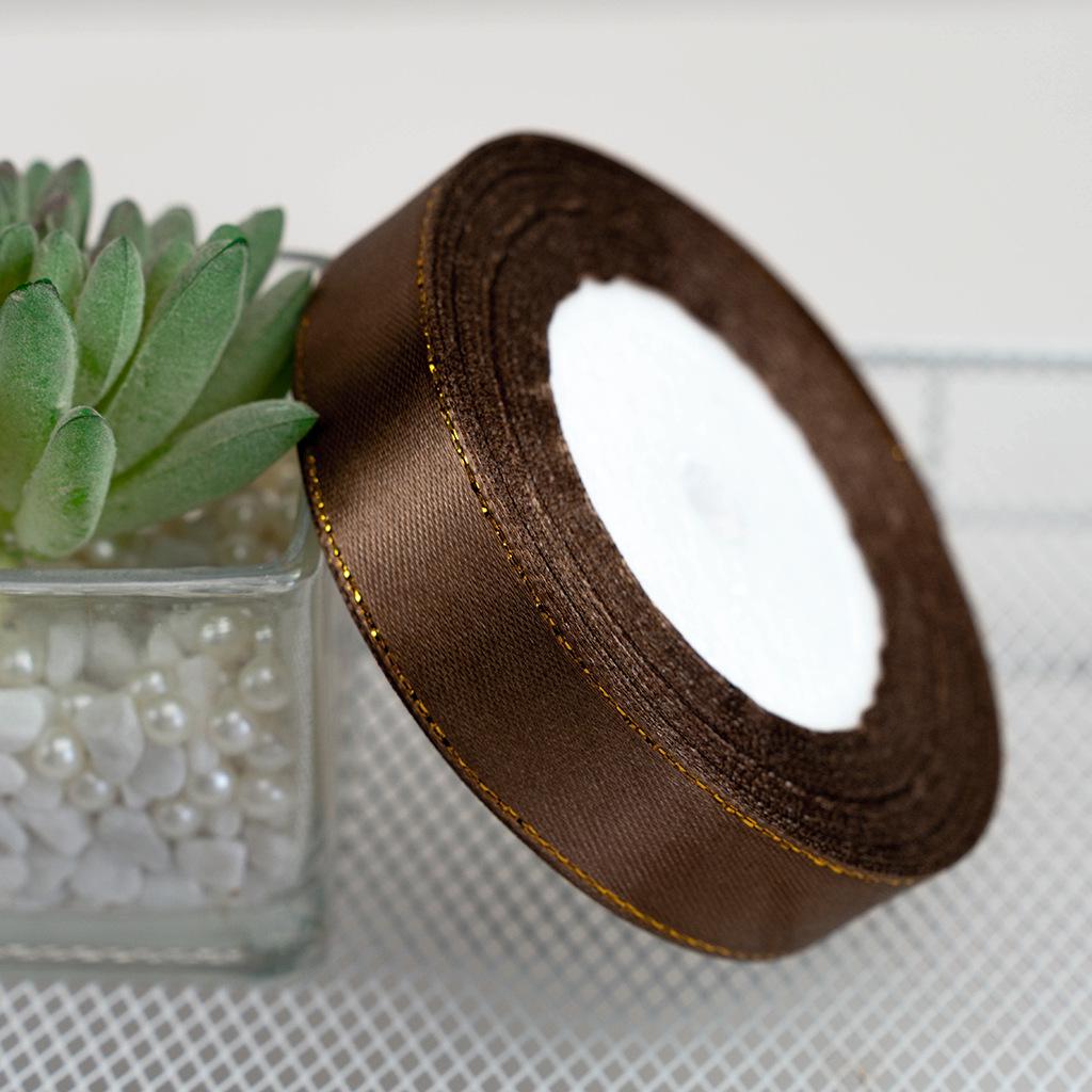 2cm Double Gold-Edged Satin Ribbon for DIY Flower Wrapping, Gift Box, and Bow Crafting