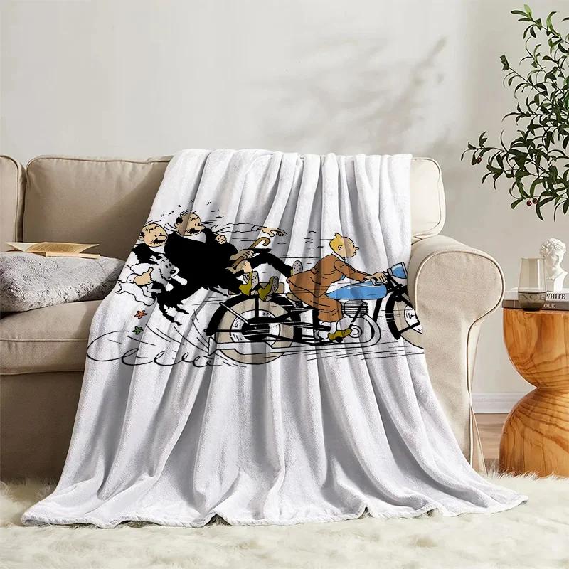 Anime Blanket Tintins Flannel Sofa Camp Nap Bedspread Soft Blanket Fleece Home Textile Birthday Gift Blanket Bedroom Decor