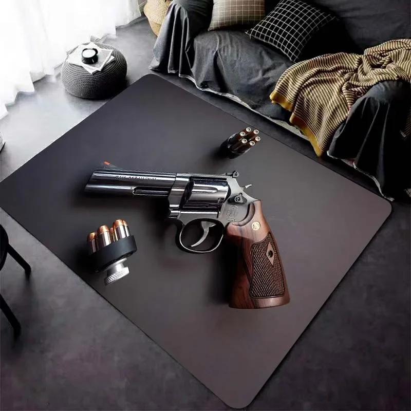 

Revolver Pistol Pattern Carpet for Living Room Game Rugs Soft Floor Cartoon Rugs Bathroom Rug Mat Yoga Mat Home Decor 60x90(23x35in)