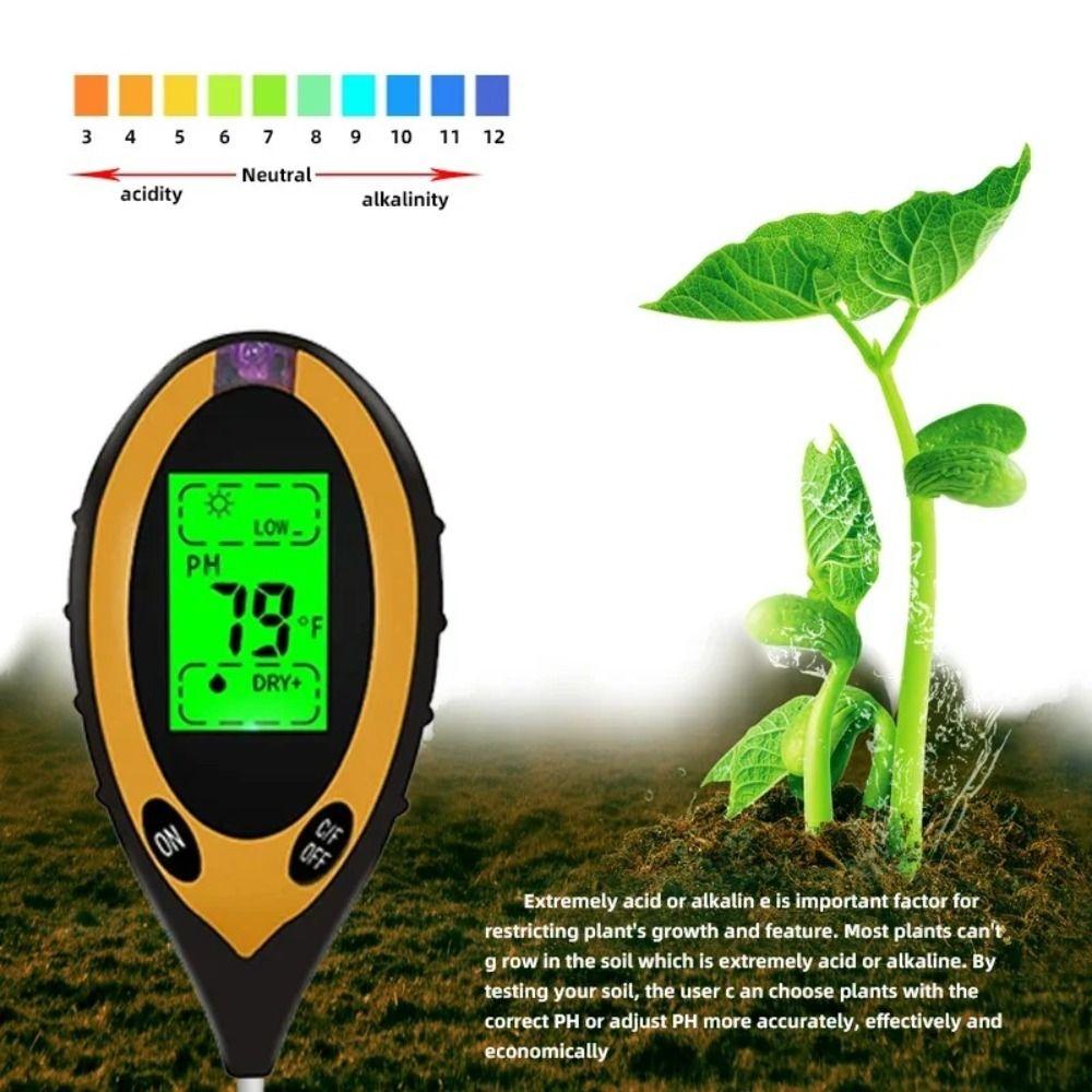 4 In 1 Soil Tester LCD Screen Soil Thermometer Soil PH Sensor PH Meter  For Garden Lawn Farming