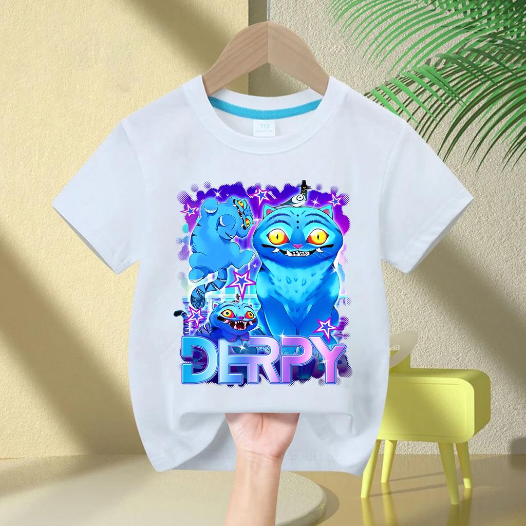 KPop Dämonenjäger Derpy Tiger Damen T-Shirt Druck Mode Lässige Oberteile Rundhals Cartoon T-Shirt Lässige Kleidung