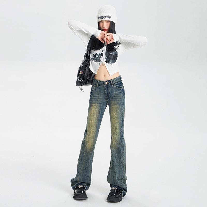 2024 Spring Low-Rise Micro-Flare Wide-Leg Jeans for Women - American High Street Style L