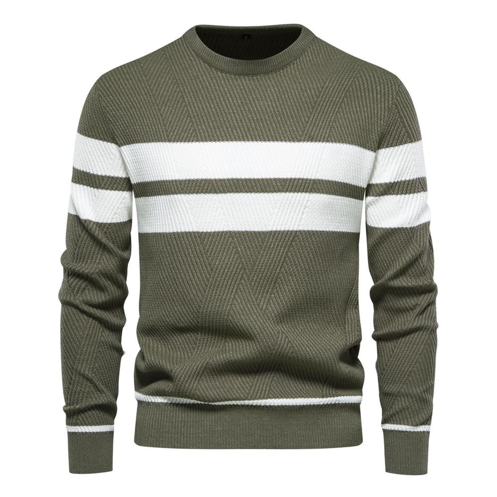 Urban Style Mens Striped Blend Pullover With High Elasticity For Casual Autumn Wear
