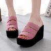 Slippers Large Size Velcro High Heel Frosted Slippers Spring and Summer Thick Bottom Slope Heel Sandals