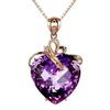 18K Gold Plated Amethyst & Diamond Heart Pendant Necklace with Creative Flower Leaf Design