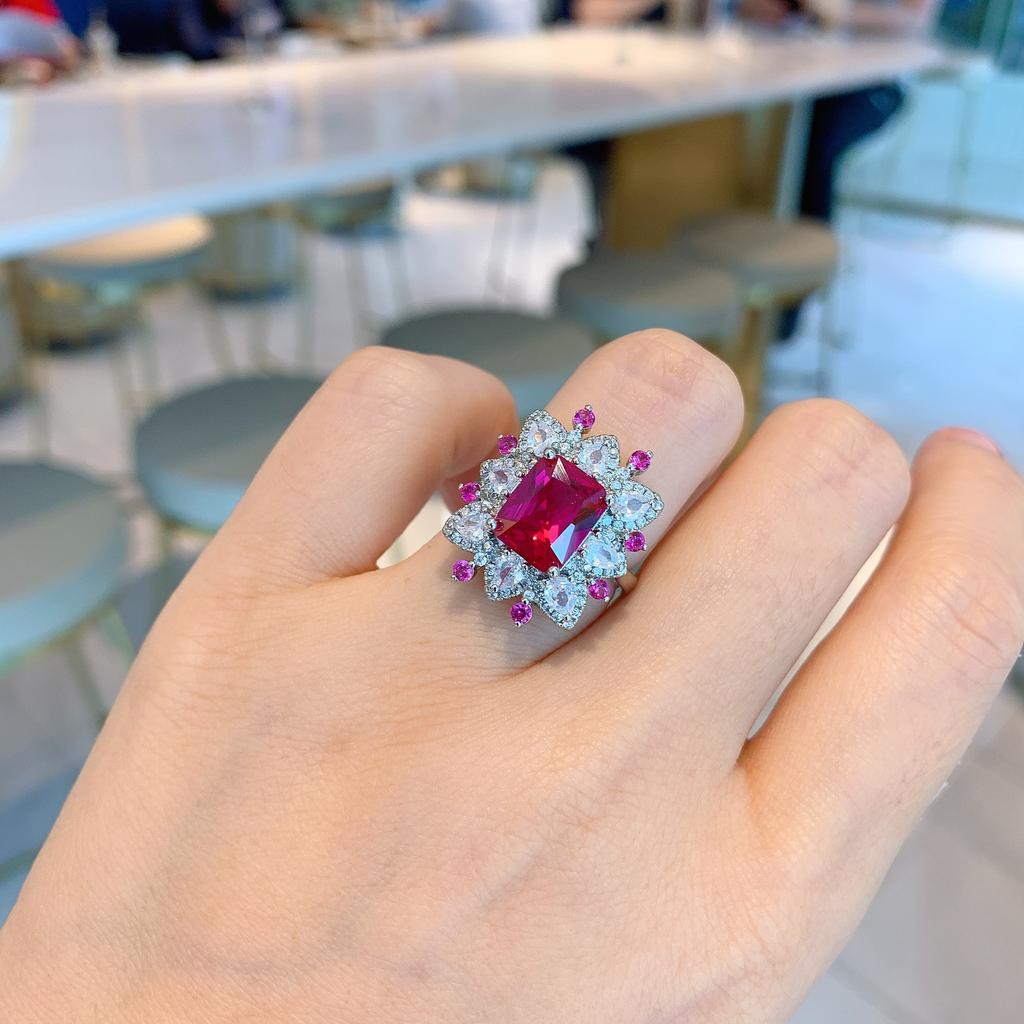 Goods: Cross Border Square Inlaid Simulated Red Corundum Ring Emerald Necklace Jewelry Set