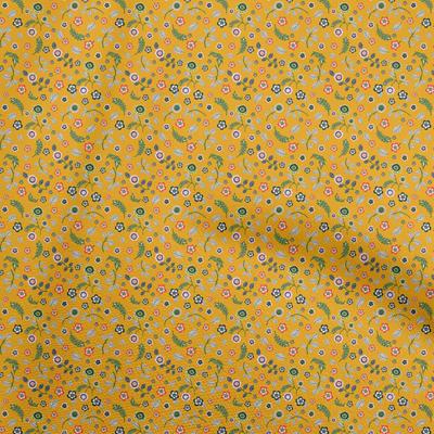 Cotton Flex Gamboge Yellow Fabric Asian Floral Craft Projects Decor Fabric Printed By The Yard 40 Inch