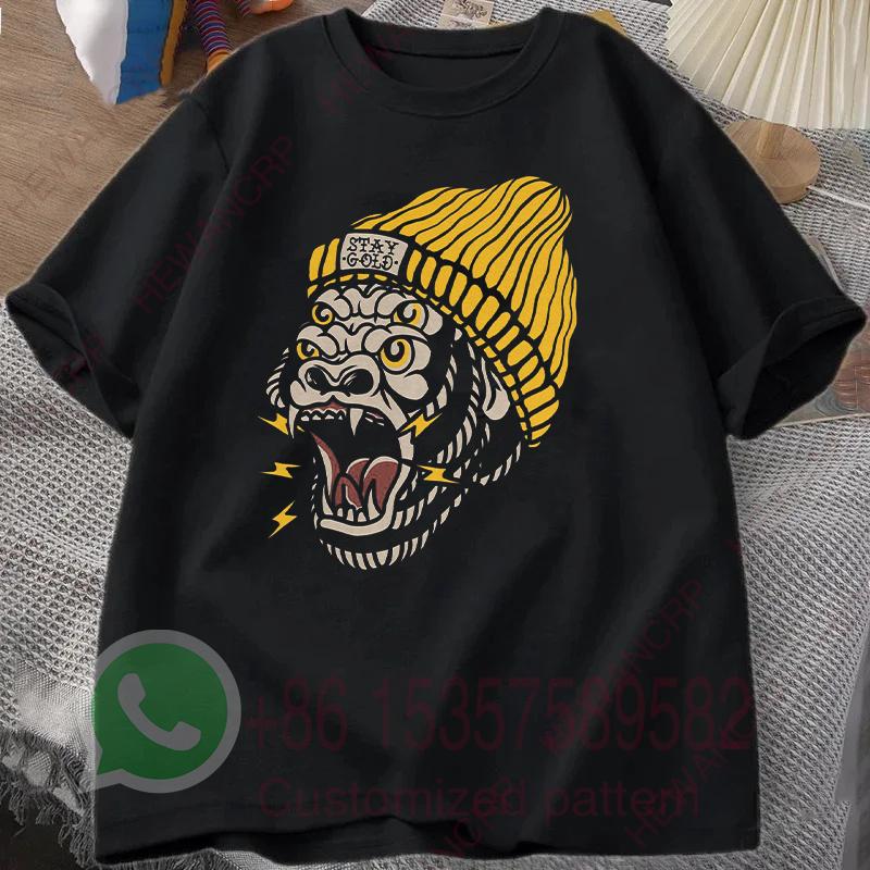 T-shirt con Tatuaggio Gorilla a Quattro Occhi Old School Streetwear Tuta Estiva da Uomo Harajuku Felpe con Cappuccio Top a Maniche Corte