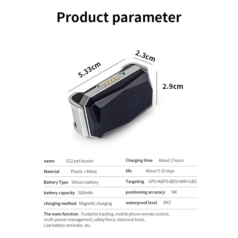 G12 GPS Tracking Locator Wearable Smart Collar Pet Tracking Locator Waterproof IP67 Anti-lost Record Multifunctional for Cat Dog