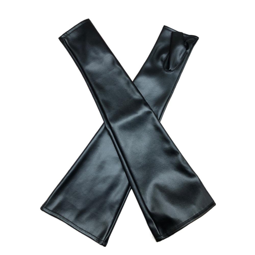 Long Arm Warmer Fingerless Gloves Black Women Gloves PU Leather Gloves Dance Performance