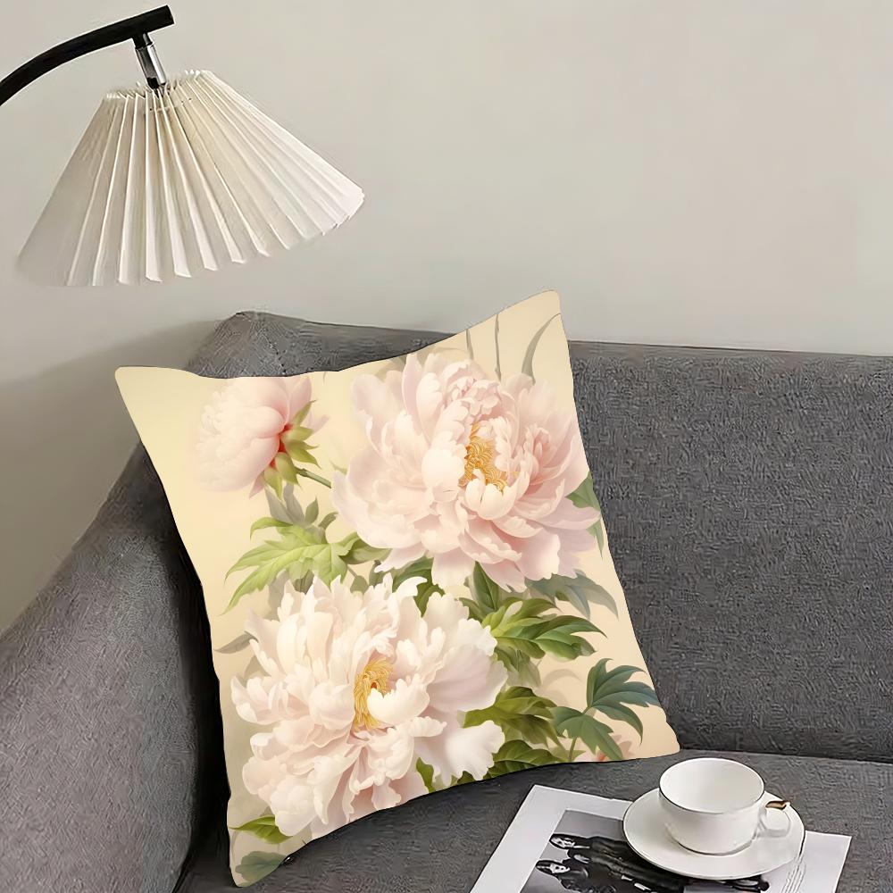 Fashion Peony Cushion Cover Reversible Plush Pillow Cover – For Car, Sofa, Bedroom, Perfect As a Gift.