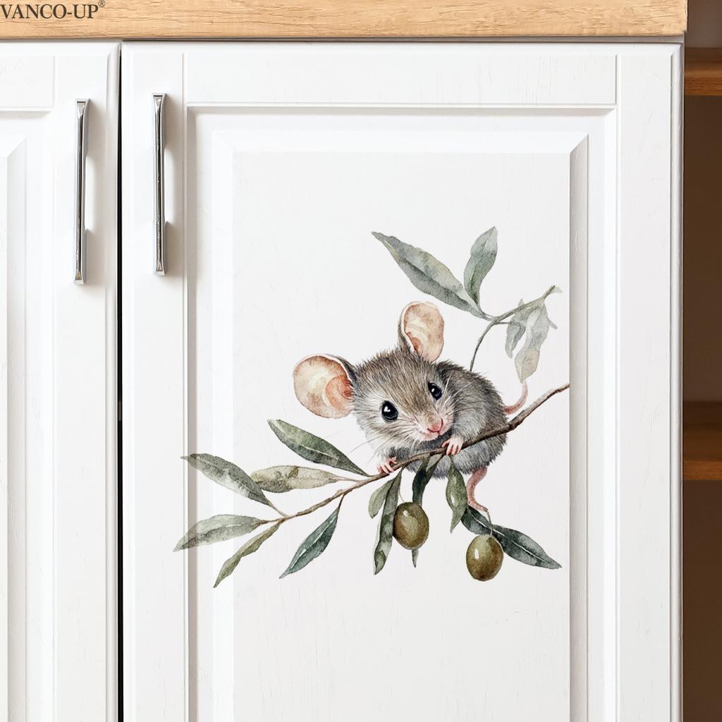 Cartoon Branch Mouse Wall Stickers, Creative Self-Adhesive Decor for Kids Room Living Room Bedroom Background Wall