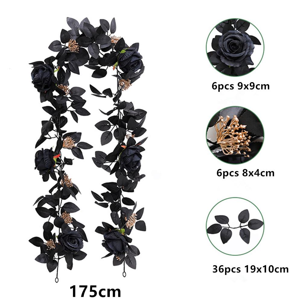Halloween Garland, Artificial Rose Vine, Handmade Black Leaves, Reusable Odorless Halloween Hanging Rose Flower Garland For Wedding Party Table Center