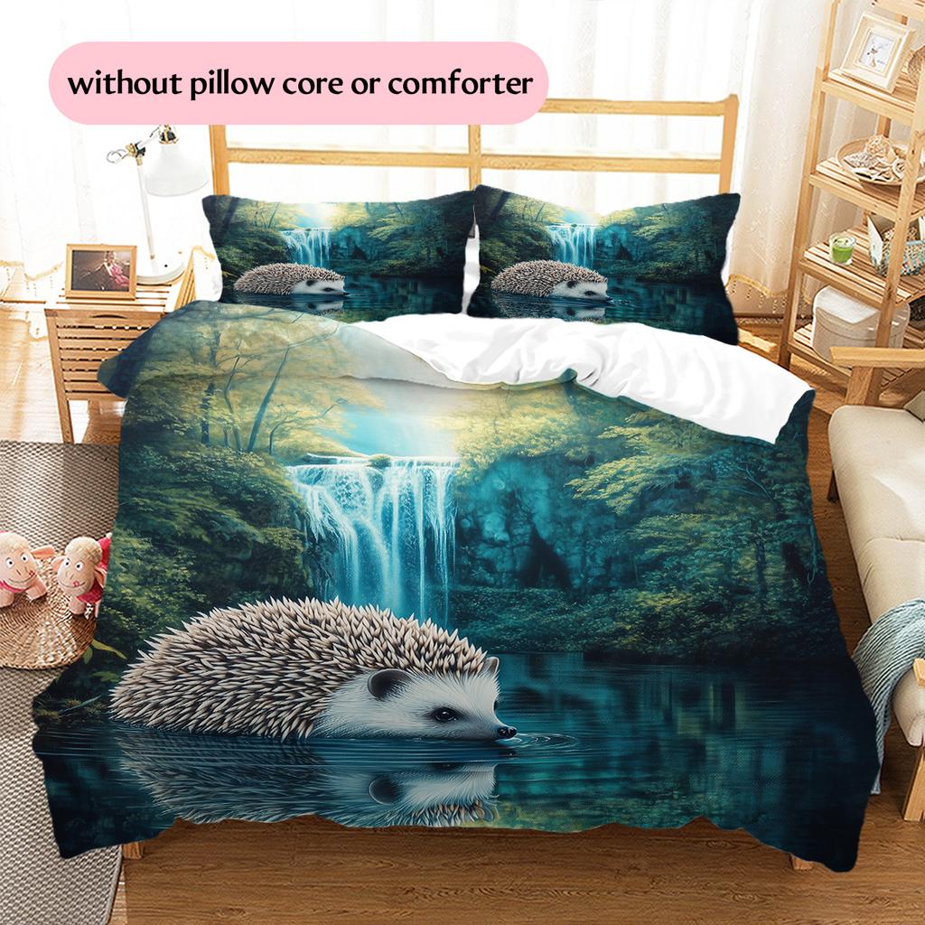 Animal by Forest Waterfall  Pattern Bedding Quilt Set  Home Decoration  Gift (1 * duvet cover + 2 * pillowcase, without core)
