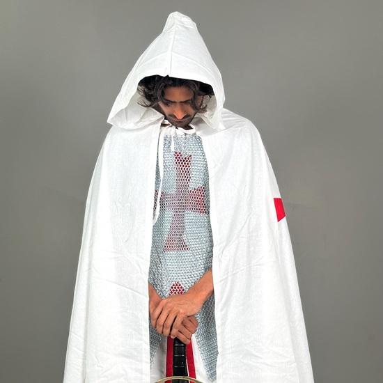 White Templar Cloak Holy Cross  Crusader Cloak Upper Inner with Chainmail Medieval Knight Armor Cloak LARP Cosplay Costume