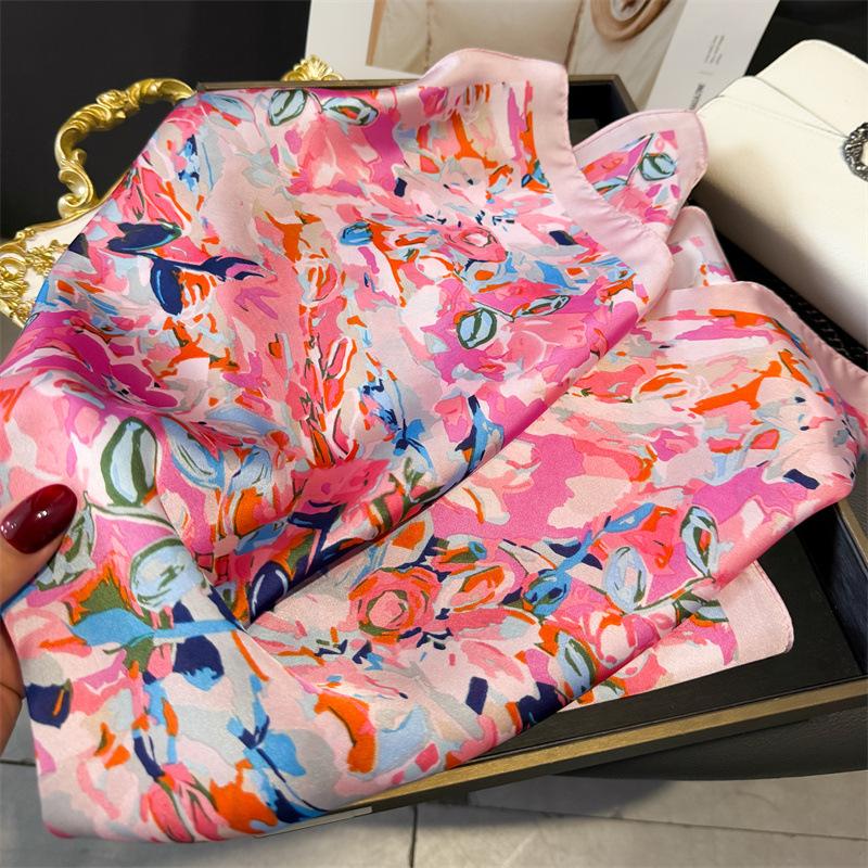 New Printed Square Scarves Women's Satin Scarf Spring and Summer Floral Bandana Small Neckties Hairbands Bags Foulard Shawl