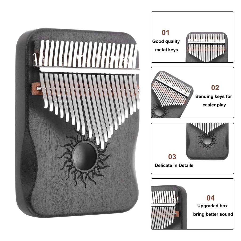 uxcell 21 Key Thumb Piano Deep Brown Mini Portable Finger Piano Maple Wood Sun Pattern Protective Bag Tuning Mall Sheet Music Learning Instruction