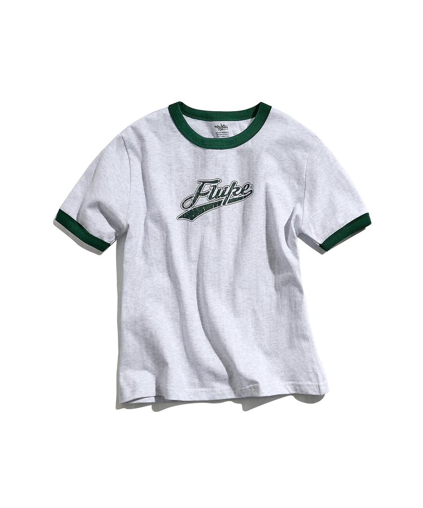 Peullukeu Retro Script Logo Ringer T-Shirt Ash Grey Fst359