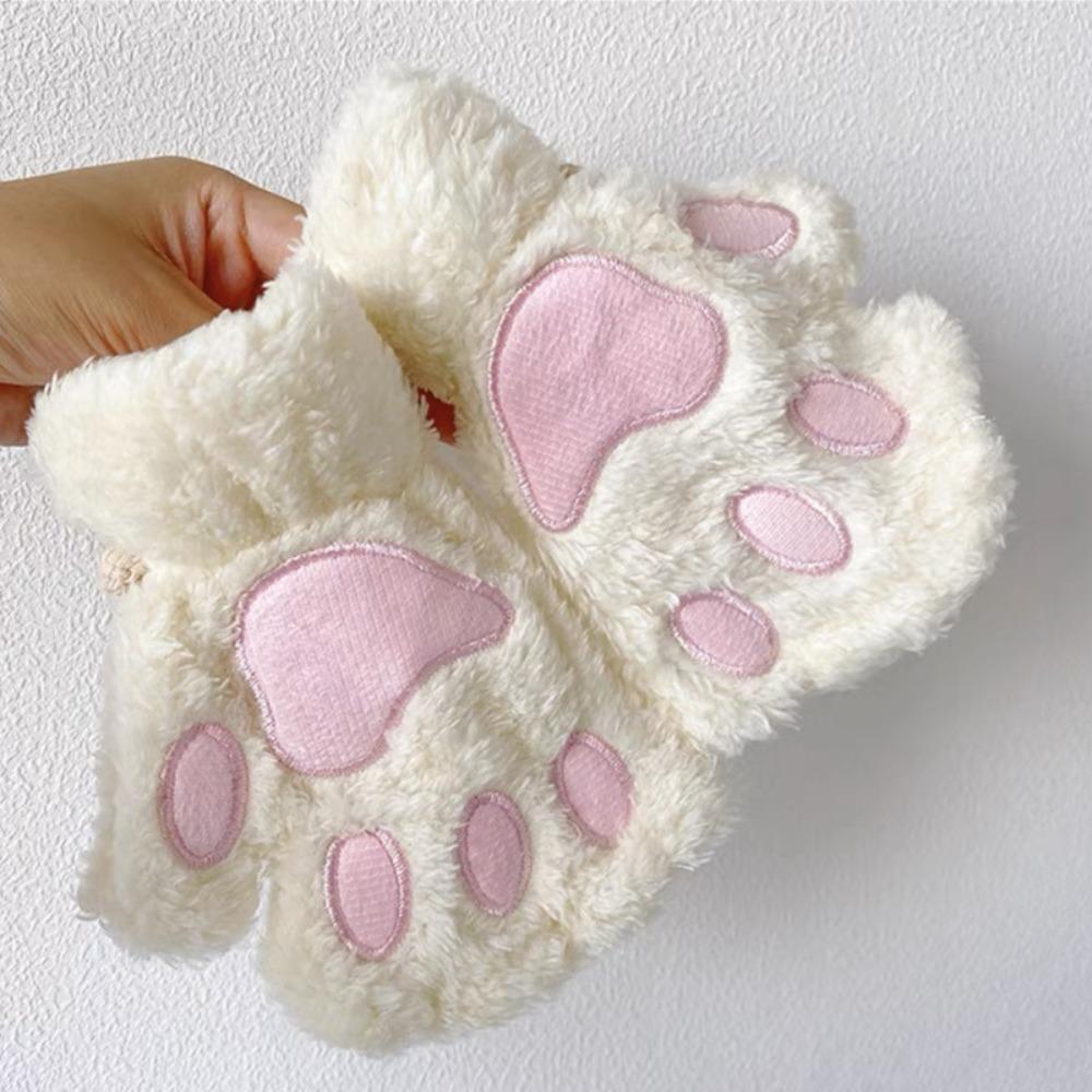 Soft Cartoon Anti-cold Mittens Thickened Animal Fingerless Gloves Bear Paw Mittens  Outdoor