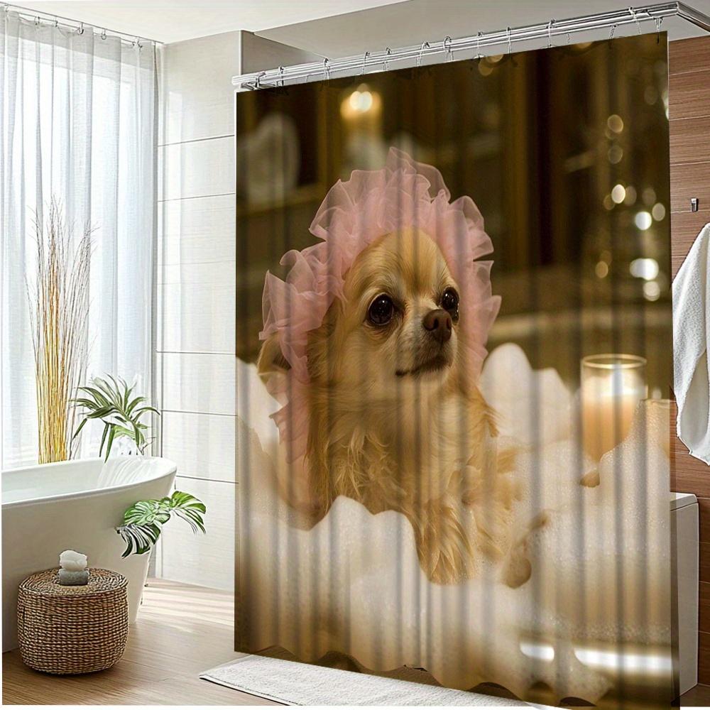 1Pc Adorable Dog Bath Curtain With Fun Bath Time Theme Polyester Fabric Bathroom Featuring 12 Hooks 70. 8X70. 8 Inches