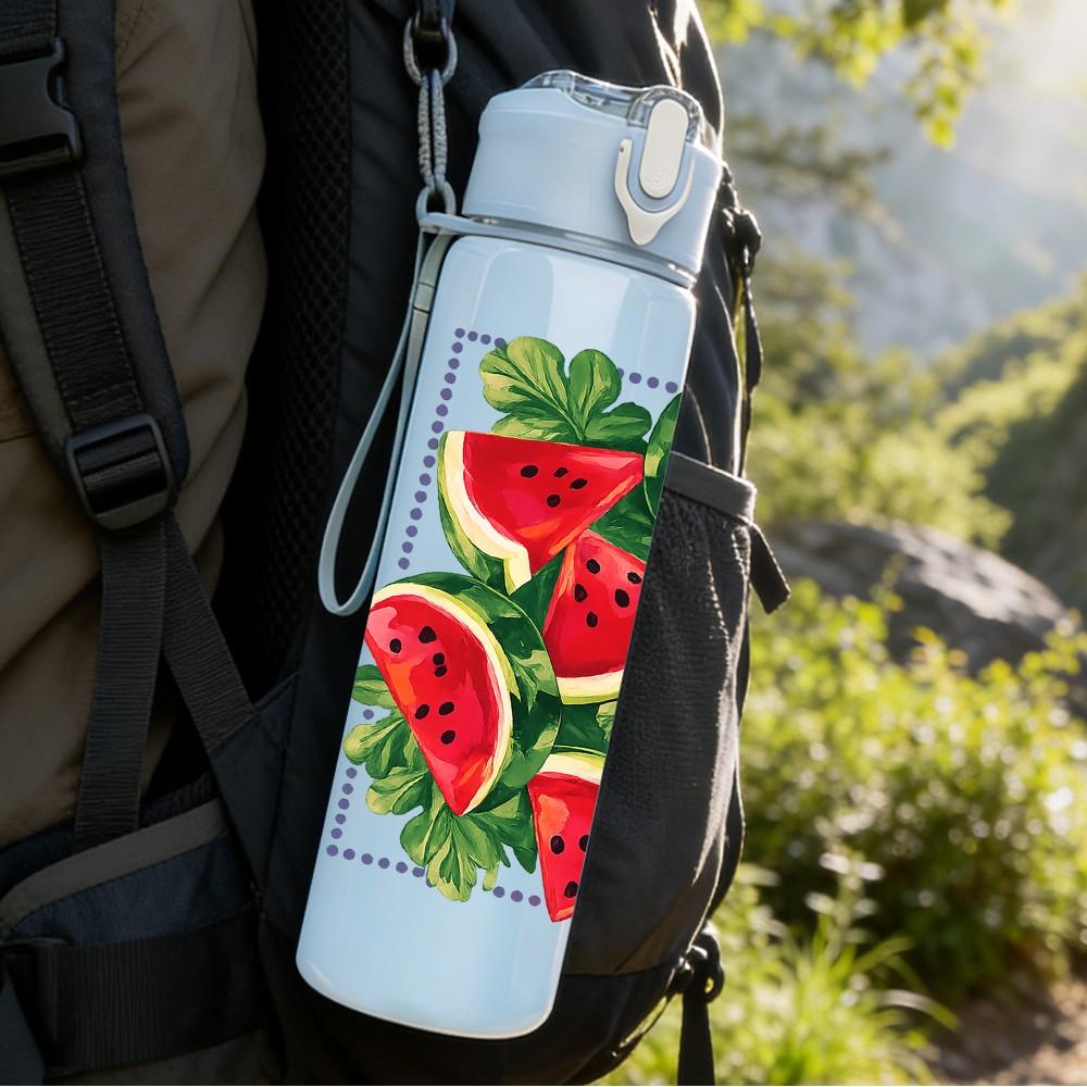 1PC Fresh Water Fruit Watermelon Sliced Print 750ml Color Plastic Sports Water Bottle Leakproof Flip Straw Lid Suitable for Sports Office Home Use