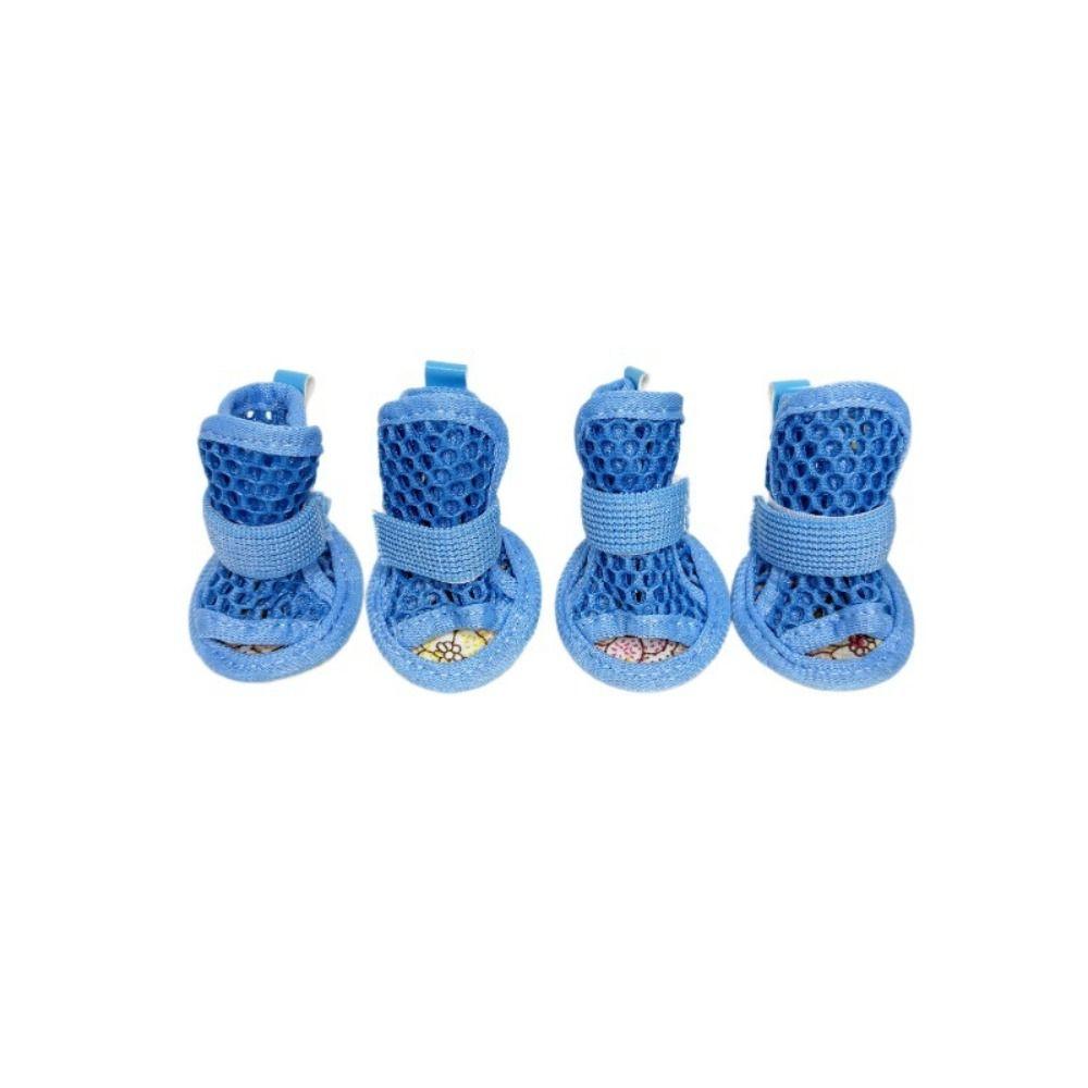 4Pcs/Set Non-Slip Summer Dog Shoes Adjustable Hollow Puppy Shoes Mesh Foot Covers  Outdoor Hiking