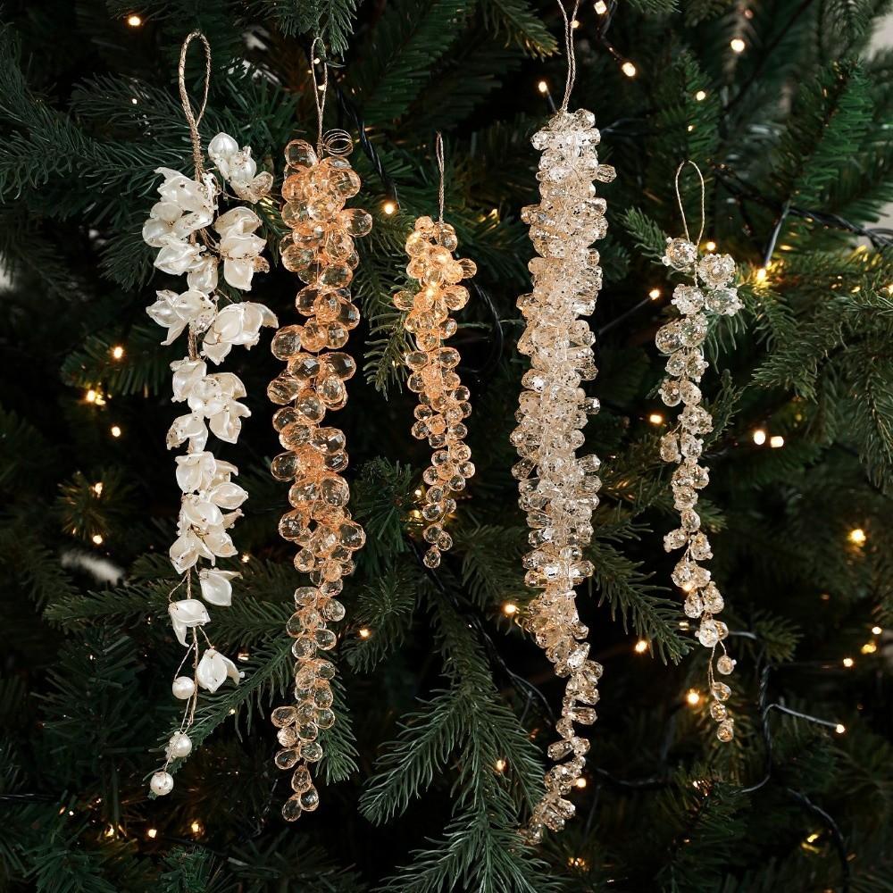 Artificial Glitter Christmas Branches Grape Christmas Crystal Pendant  DIY Craft