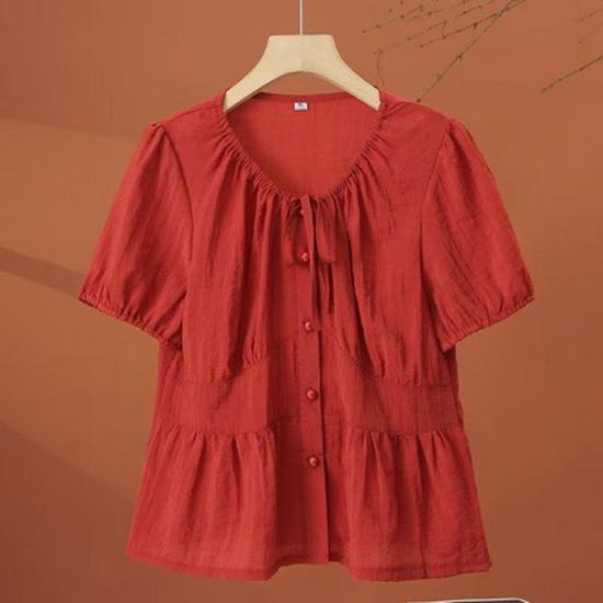 

Women s French Short-Sleeve Shirt - 2025 Summer Fashion, Plus Size, Versatile, Age-Defying Top L