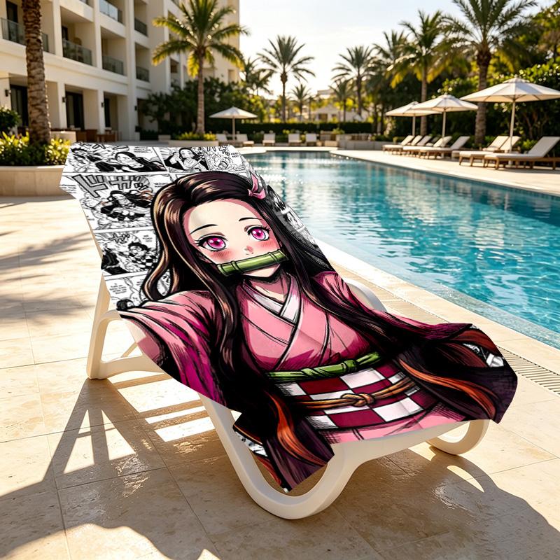 Demon Slayer Print Beach Towel Design, Soft, Lightweight. for Home Bathroom, Spa, Pool, Yoga, Surfing, Camping, Gift for Family, Friend