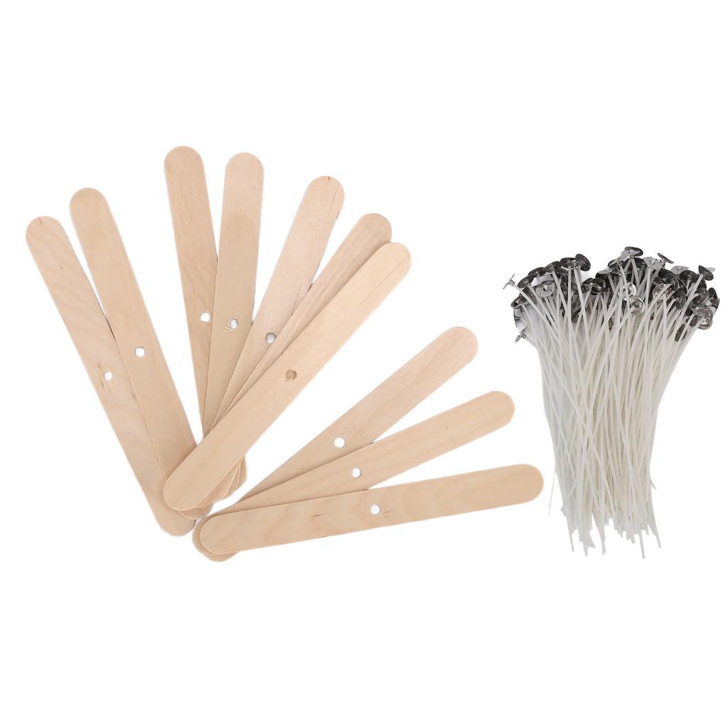 110 Pcs 15cm Candle Wicks and Candle Wick Holder Low Smoke 100 Wicks Plus 10 Centering Devices for Candle MakingWood