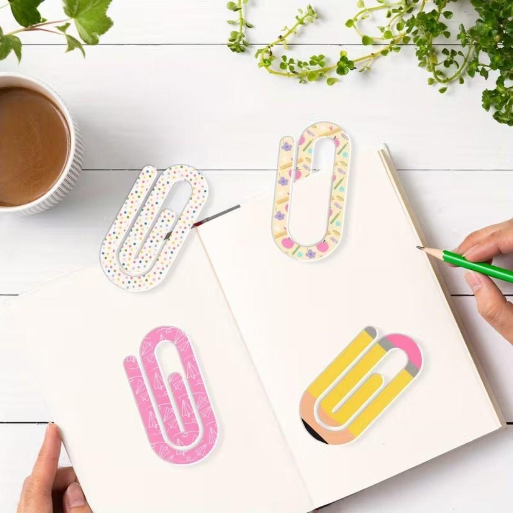 4pcs Acrylic Paperclip Bookmark Creative Document Bookmark Notebooks Paper Clips  Stationery Tool