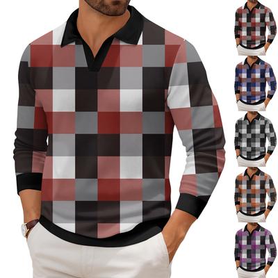 Men's Casual Fashion Printed Lapel Long-sleeved Knitted Bottoming Shirt Top