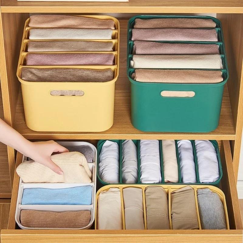 Plastic Clothes Storage Box Stackable Underwear Socks Compartment Organizer Container Toy T-shirts Jeans Closet Drawer Divider