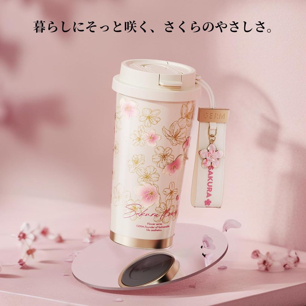 GERM Floral Art Tumbler  500ml Vacuum Insulated Stainless Steel Bottle  Straw & Direct Drinking  Keeps Drinks Hot or Cold for Long Hours  Includes