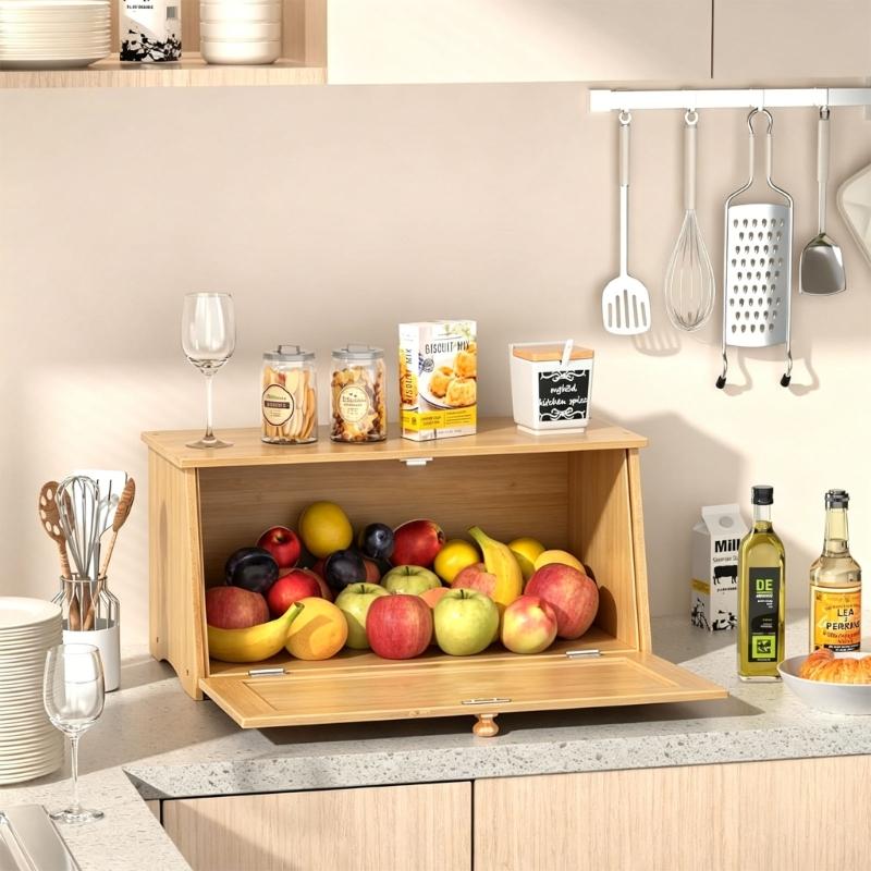 Contenitore per pane in legno con chiusura magnetica per organizzazione cucina 35X21X19,5cm