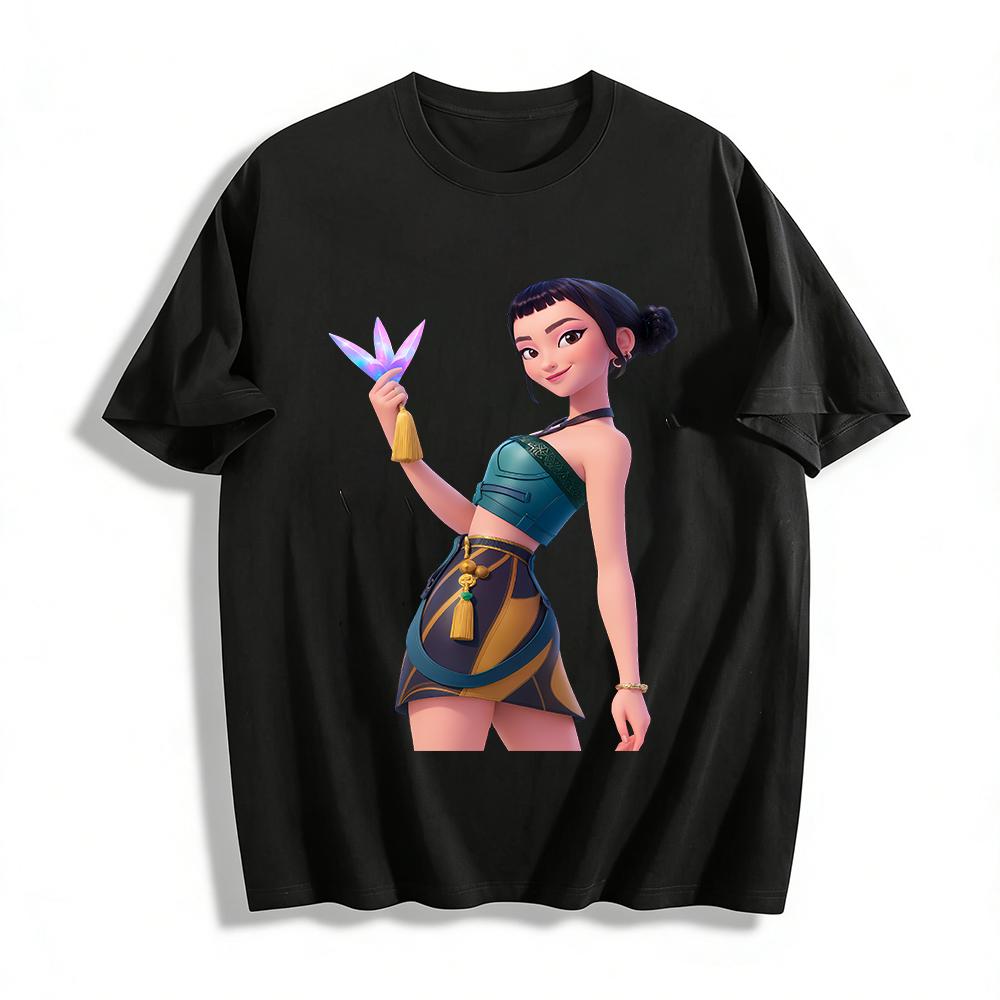 

Cyber Style Chinese Girl Print T-Shirt Trendy Casual Short Sleeve Top For Daily Wear Pure cotton T-shirt XXS