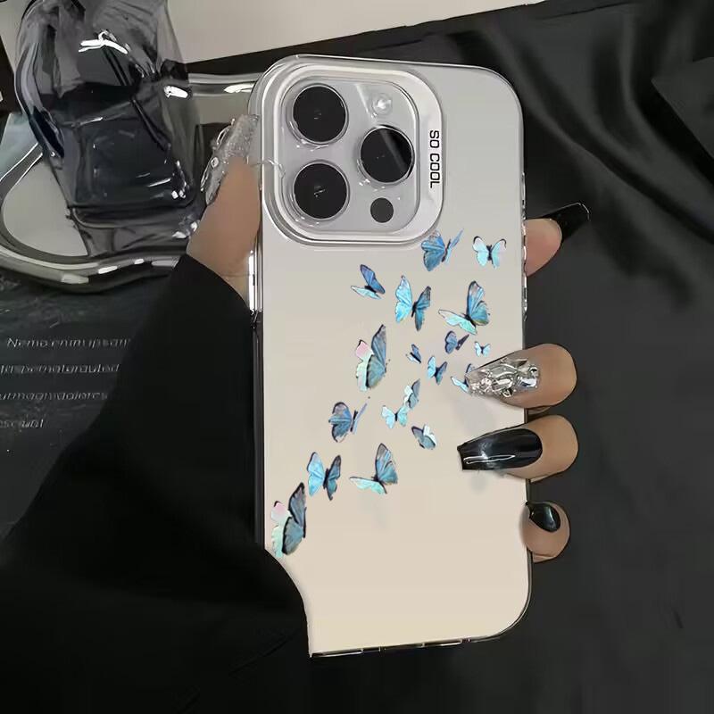 For iPhone 15 Pro 16 Plus 14 Pro Max 13 12 11 X XS XR 7 8 SE Shockproof Drawing Butterfly Lens Protect Plating Cover Case