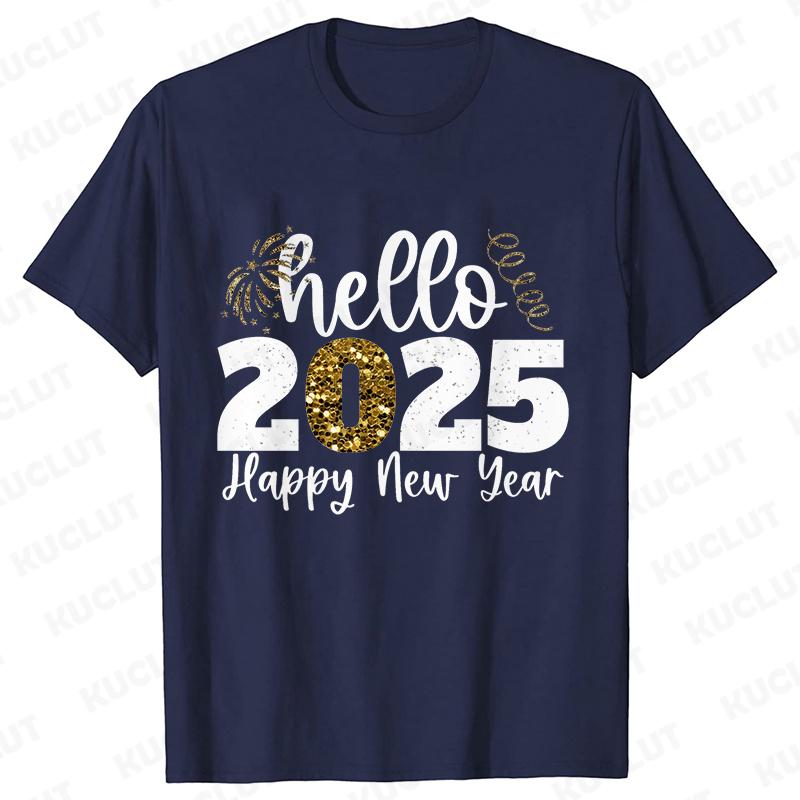 Happy New Year Shirt Please Wait 2025 Loading T-shirts Short Sleeve O-neck T-shirts Fashion Casual Tshirts Short Sleeve Tees