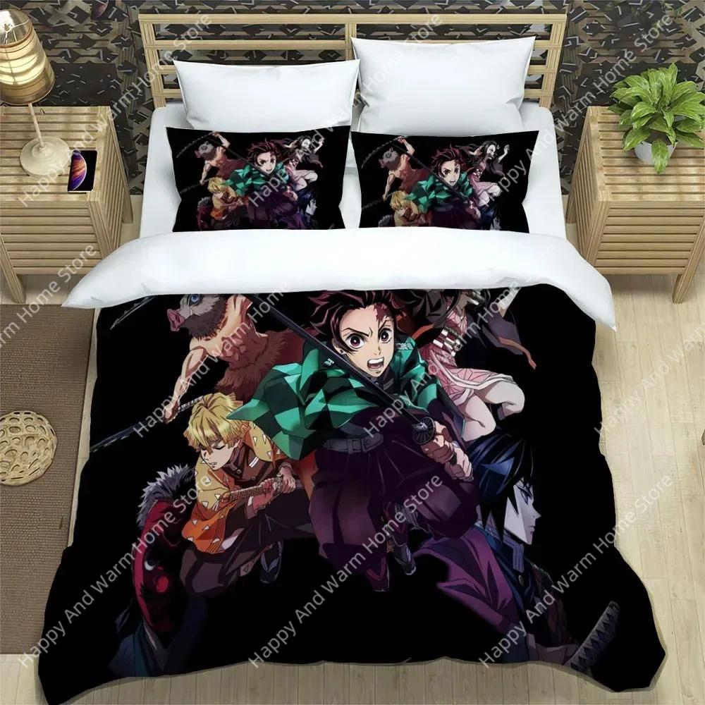 Comforter Demon Slayer Bedding Set Soft Bed Single/Double Japanese Manga Boys And Adolescents