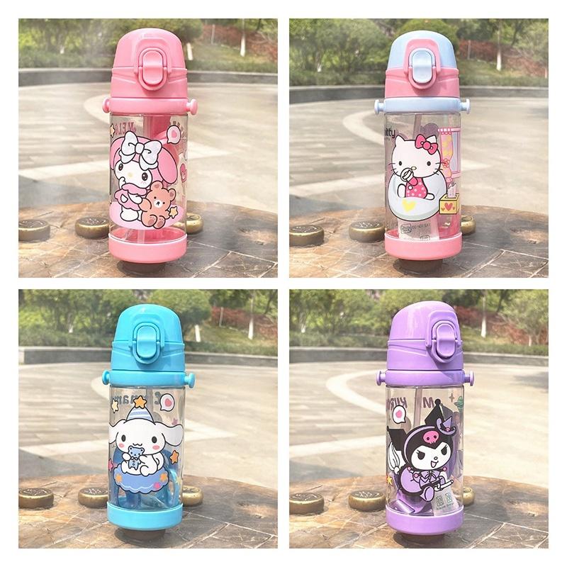 Creative Sanrio 450ml Kids Water Bottle With Straw Hello Kitty Cinnamoroll Kuromi And Melody Styles