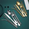 1set Silvery/Golden 304 Stainless Steel Straw Tableware Set Portable Knife Fork Chopsticks Straw and Brush