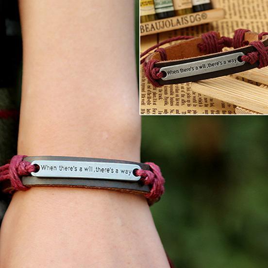 Nytt Herr Dam Punk Bokstav Konstläder Armband Hampa Rep Armband Armband Bra Pris