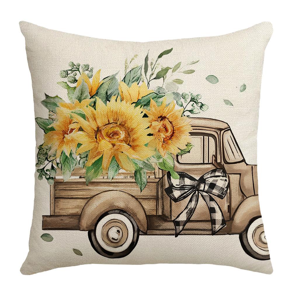 

New Simple Illustration Sunflower Print Pillowcase Summer Living Room Sofa Bedroom Cushion 45 * 45Cm (excluding pillow core)