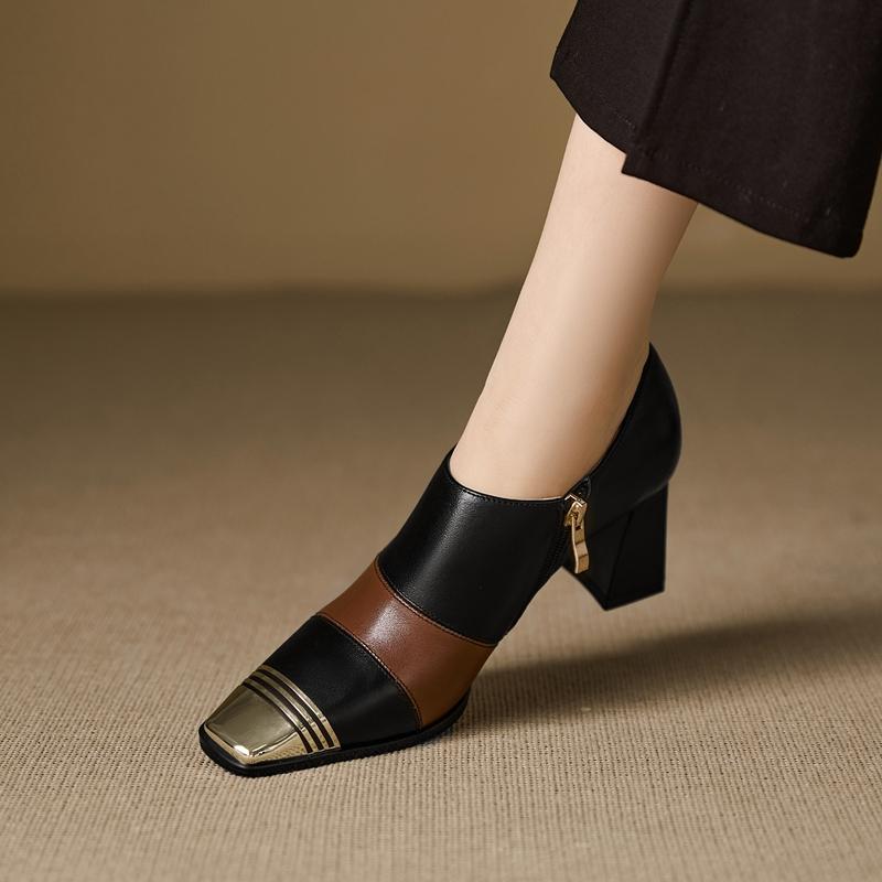 Mode 2026 Frühling Neue Damen Schuhe Echtes Leder Basic Pumps Dicke Hohe Absätze Slipper Büro Pumps Frühling Komfort Freizeitschuhe Frau