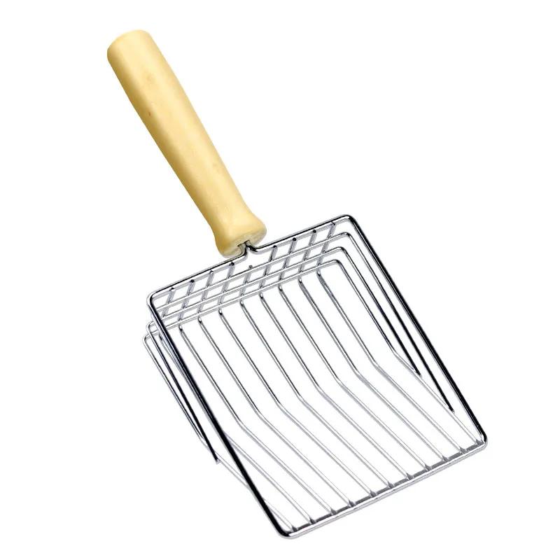 Cat Litter Shovel Wood Handle Metal Scooper with Hook Portable Stainless Steel Sifting Kitten Toilet Cleaning Tool Pet Products