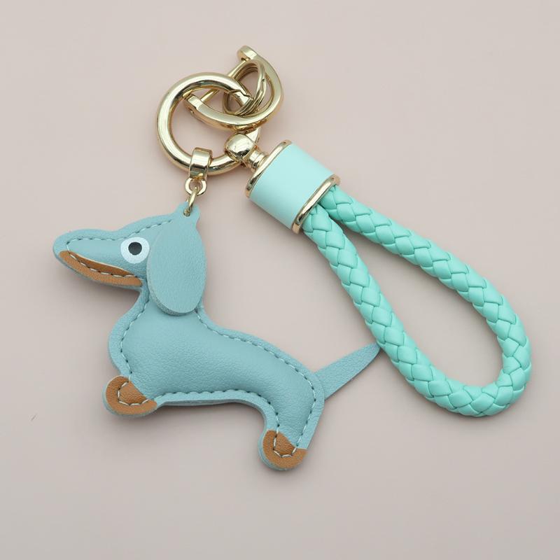 Adorable Sausage Dog Car Keychain PU Leather Cartoon Pendant Unique Puppy Lover Gift A16