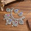 Exaggerated Indian-Style Rhinestone Tassel Necklace & Retro Ethnic Earrings Set