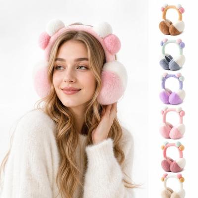 Fluffy Plush Ear Warmers Two Tone Foldable Ear Muffs Fashion Pom Pom Earmuffs  Winter Outdoor