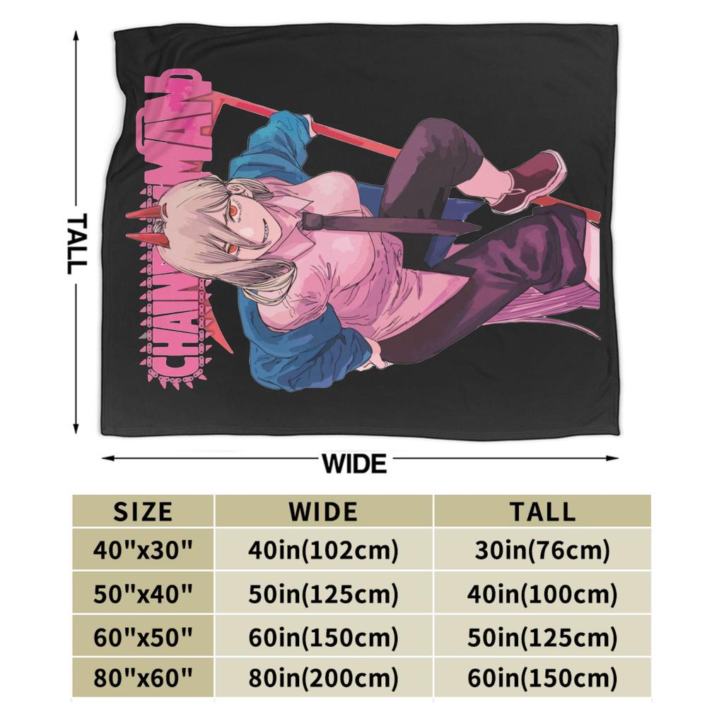 Chainsaw Man Power Blanket Flannel Printed Anime Manga Breathable Super Warm Throw Blankets for Bed Office Bedspread