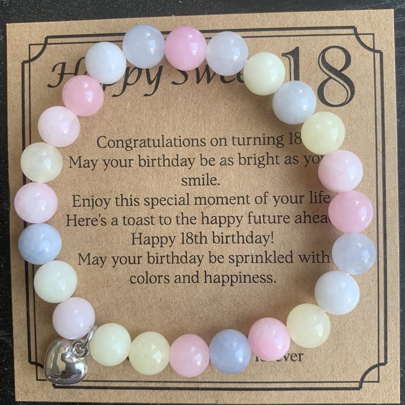 8mm Pink Zebra Stone Bead Bracelet with Gift Card: Perfect Holiday Friendship & Love Gift for Men & Women